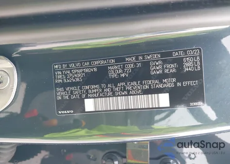 2023 Volvo Xc90 B5 Plus из США, поврежденный, VIN YV4L12PNXP1982418